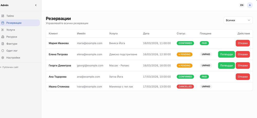 Уебсайт с резервационна система за студиа, салони и кабинети