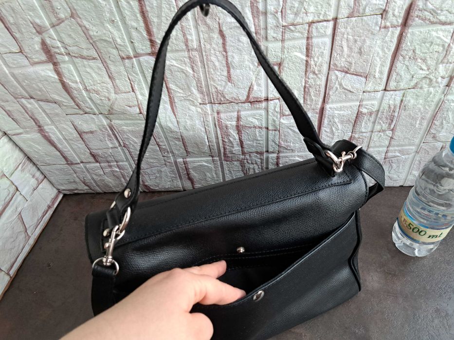 дамска чанта,черна кожена торба-естествена кожа