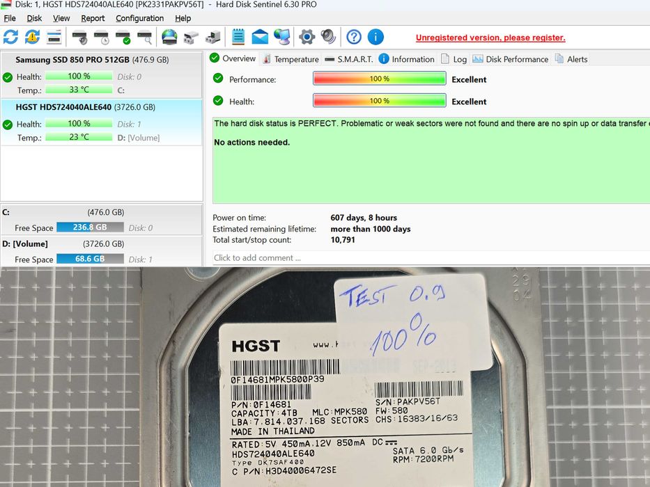 HGST 4TB Ultrastar (HDS724040ALE640) – SATA – 100% Health