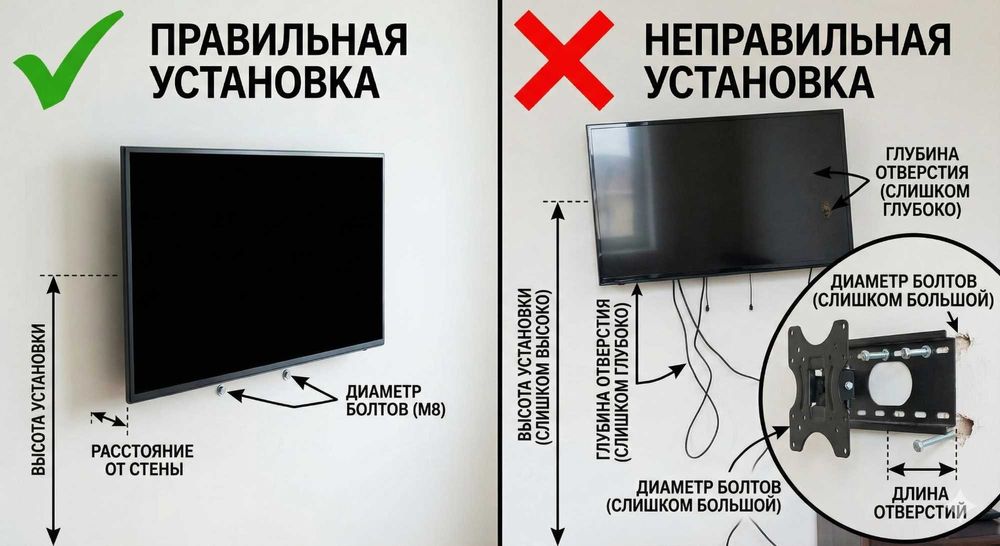 Установка телевизора на стену.