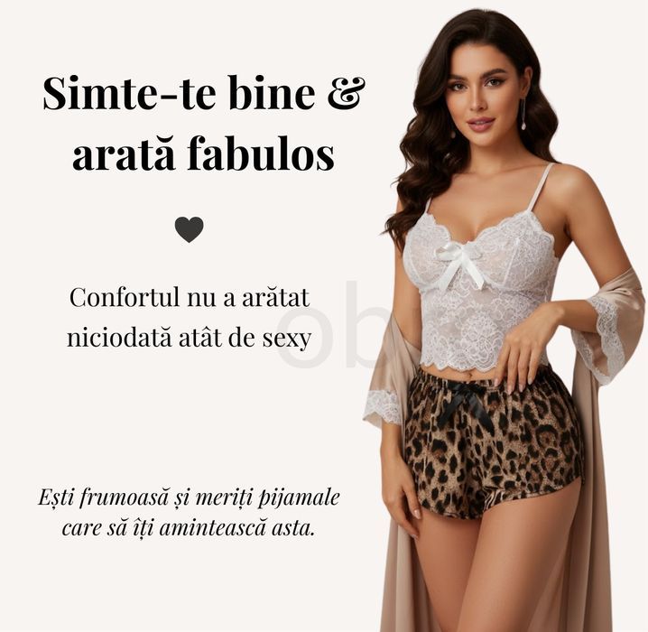 Pijamale Sexy Leopard pentru Femei - Set 2 Piese, Maiou & Pantaloni