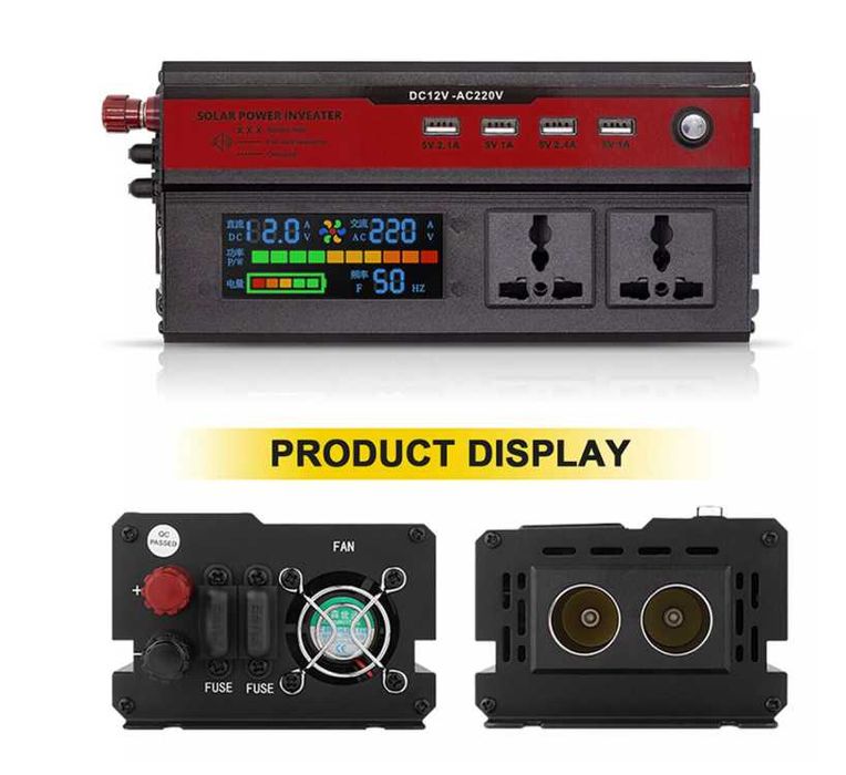 Инвертор преобразувател на напрежение с дисплей от 12V на 220V 1000W
