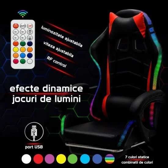 Scaun Gaming cu Masaj - Lumini DHO303 Suport picioare LIVRARE GRATUITA