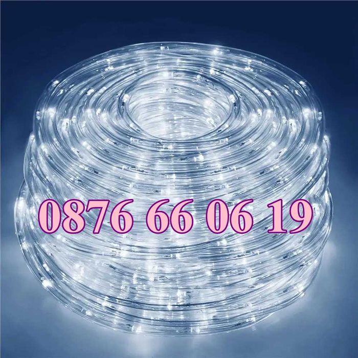 Бял светещ коледен маркуч 20 м + контролер, бяла светлина