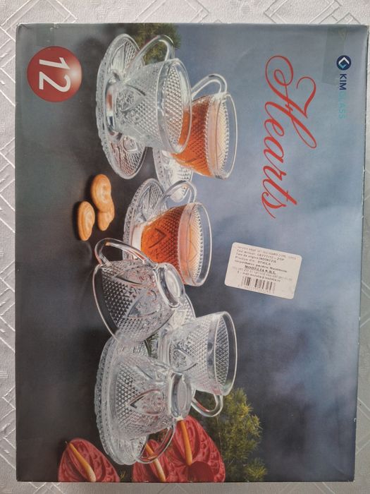 Set sticlă ceai 6 ceșcuțe și 6 farfuriuțe