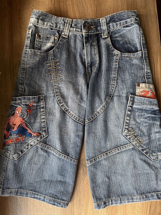 унисекс дънки три четвърти с бродерия на спайдърмен