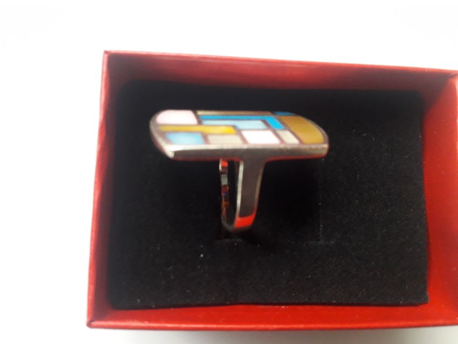 Inel masiv din argint si sidef