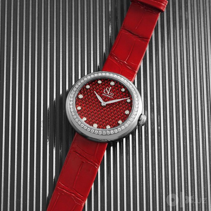 Jacob & Co Brilliant One Row 34 mm Stainless Steel Red Pyramid Dial