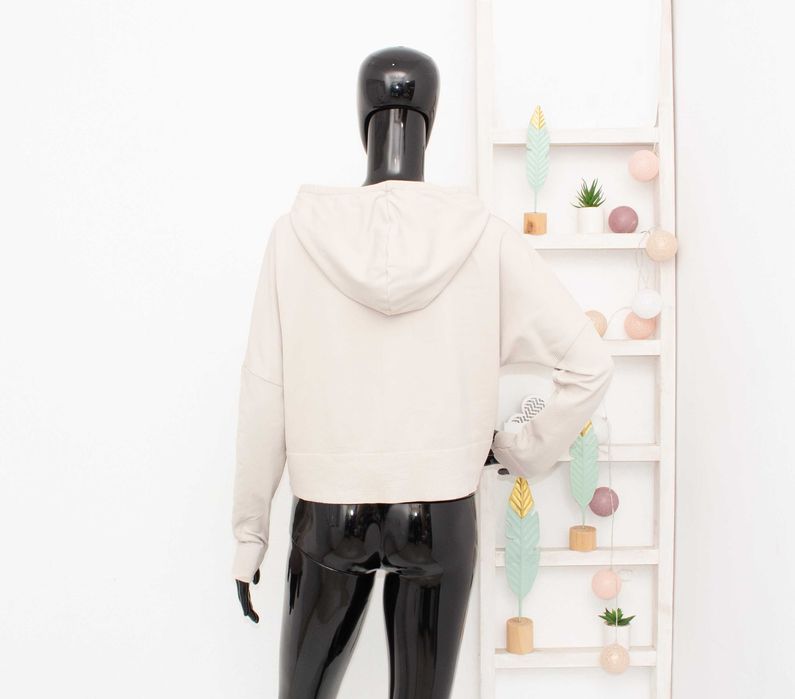 Gymshark Pause Cropped Hoodie дамски суичър рипсен овърсайз бежов S