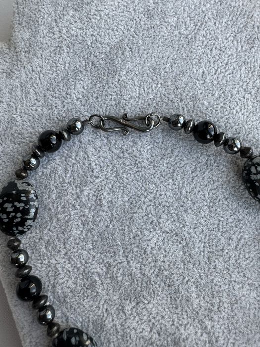 Colier din argint, snow obsidian si onix