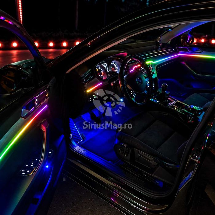 Kit 23 în 1 lumini ambientale auto Symphony RGB Wireless, benzi acrilice LED, iluminare bord, uși, mânere și picioare, control prin aplicație