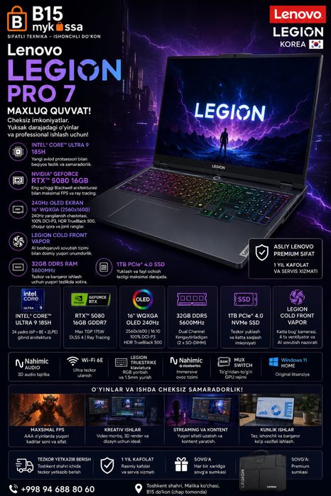 Lenovo Legion Pro 7 16IAX10H / Dastavka / NEW
