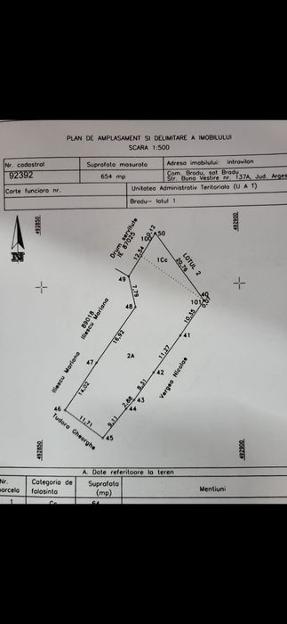 De vânzare: Teren intravilan de 654 mp în Comuna Bradu, Argeș (Strada Buna-vestire)