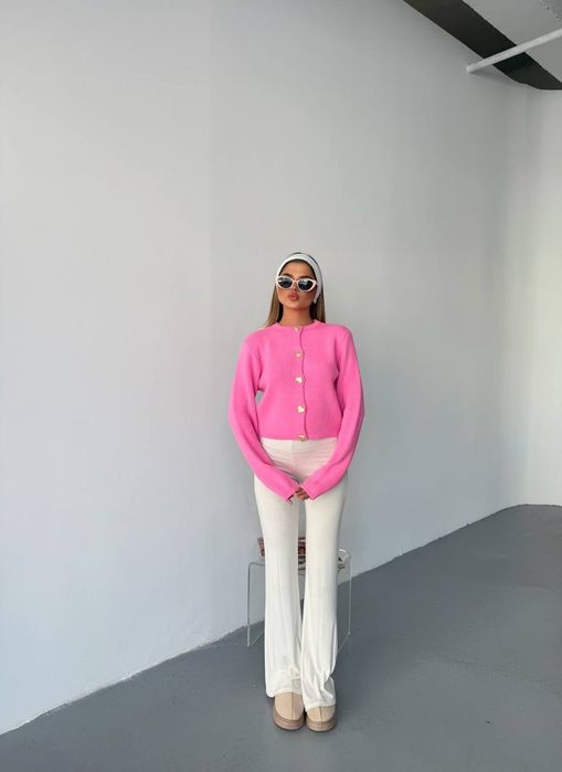 Розова жилетка Heart Button – Нова, качествена, турско производство