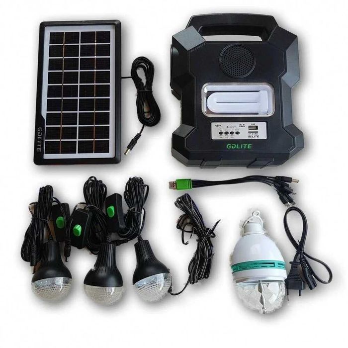 Kit Panou solar fotovoltaic 4 becuri, radio, mp3, incarcare telefoane