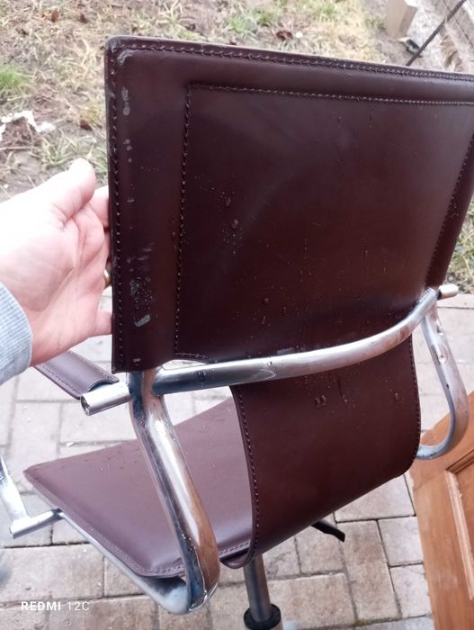 Scaun inox de birou cu mânere și spătar