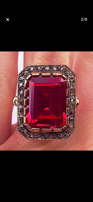 Inel aur roz 9ct cu rubin și diamante