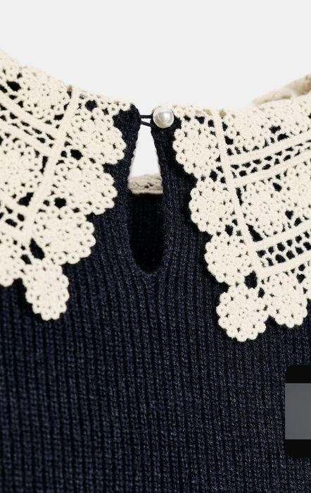 Pulover Zaara cu guler croșetat