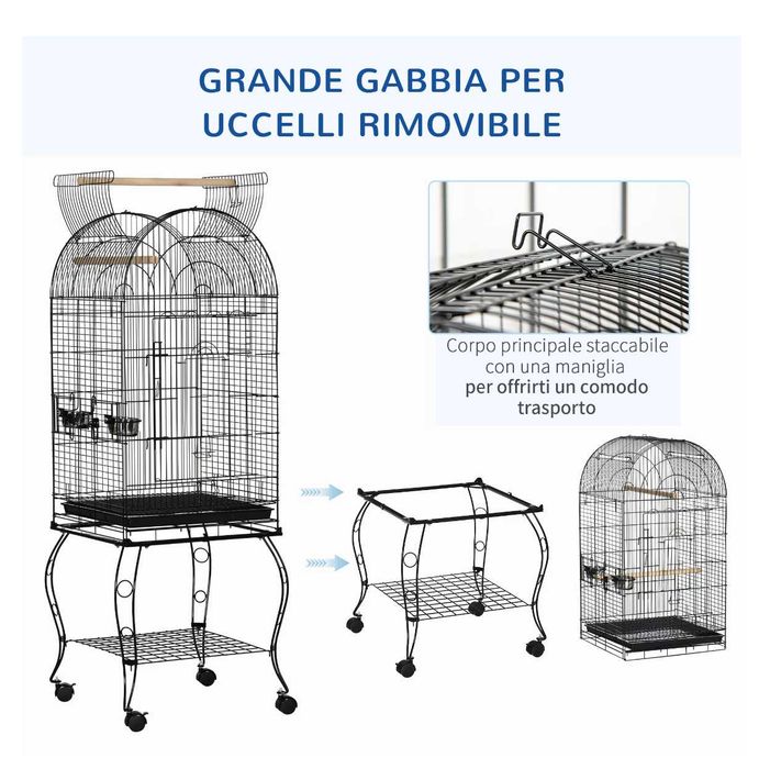 Colivie pentru papagali - PawHut 51×51×153 cm + jucării incluse