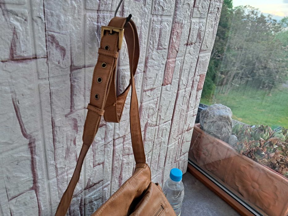 мъжка/дамска кожена чанта,бежова торба-естествена кожа