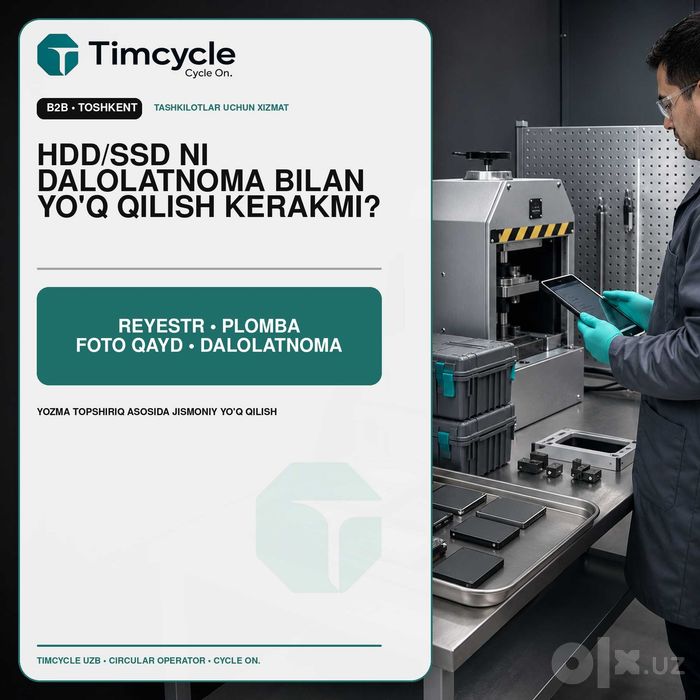 HDD va SSDlarni dalolatnoma va foto-fiksatsiya bilan yo‘q qilish
