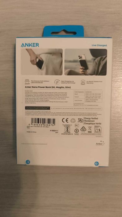 Baterie Externa MagSafe Anker Nano Power Bank 5K MagGo Slim Qi2 15W Sigilata / NOUA