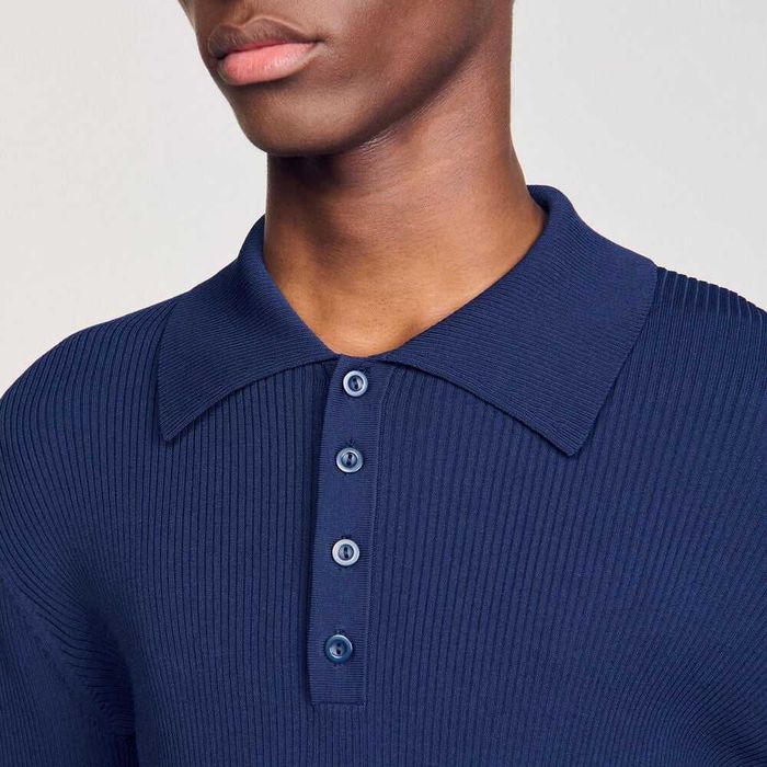 Sandro, Bluză polo tricotată cu nervuri New Phoebe, Albastru, M