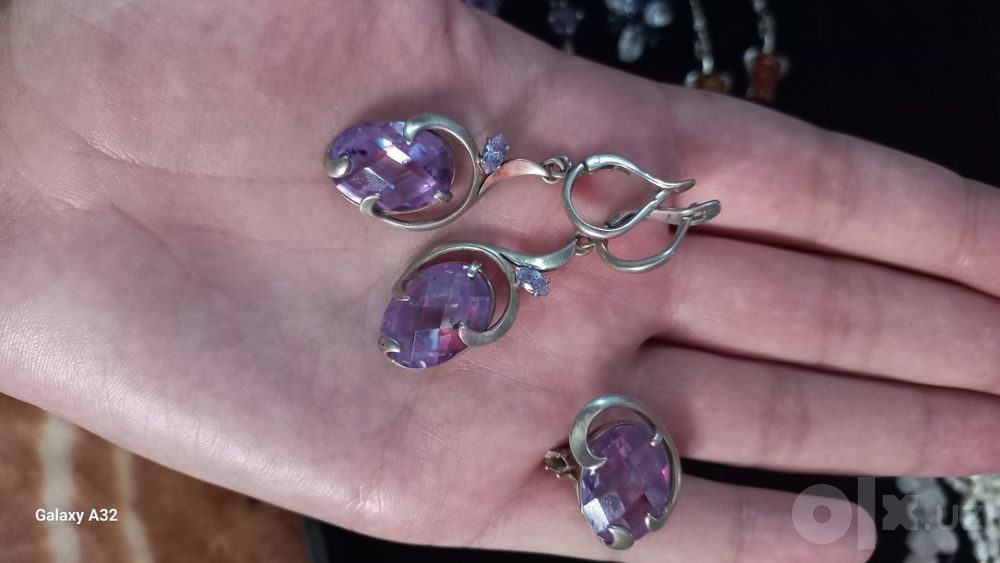 Серебрянный Свадебный комплект сережки и колечко, 925 проба