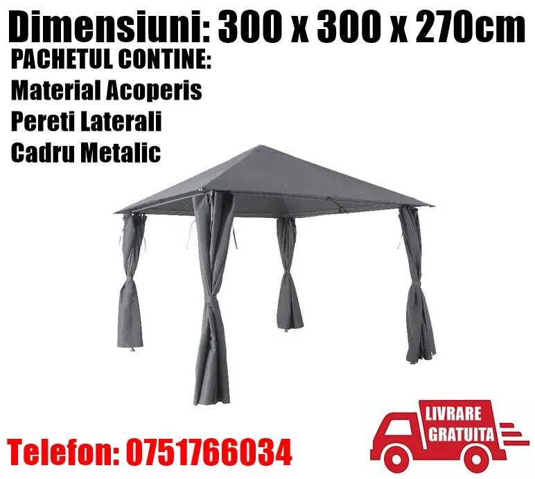 Pavilion CORT Umbrela Metalic Gradina Evenimente 3 x 3m GRI Pereti GL