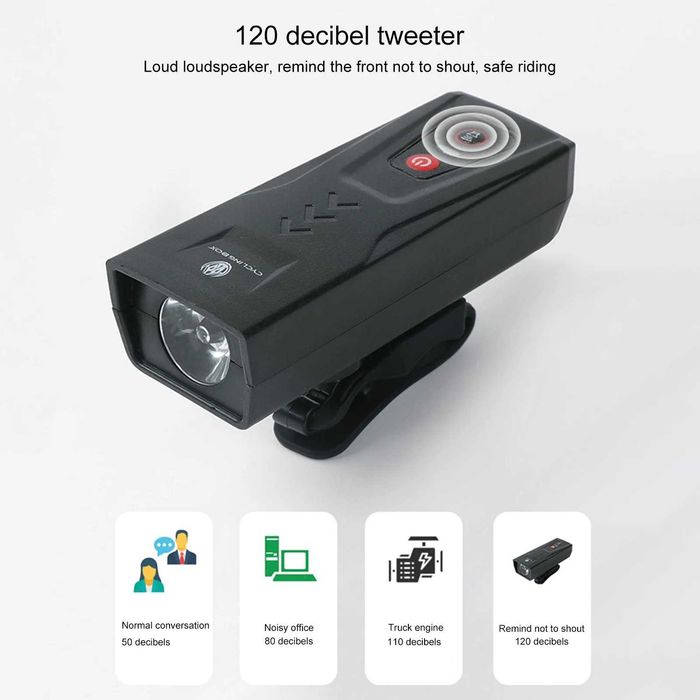 Предна LED светлина за велосипед с клаксон XLT-105, 210LM, USB, Фар