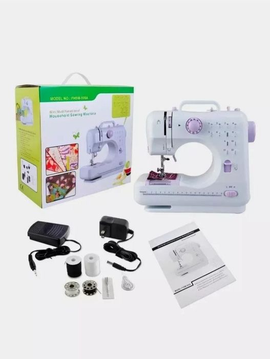 Mini tikuv mashinasi FHSM-505, 12 chokli, Oq Plastik Korpus