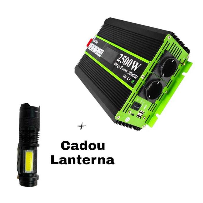 Invertor sinus pur, 2500W/5000W, 12V sau 24V auto, telecomanda