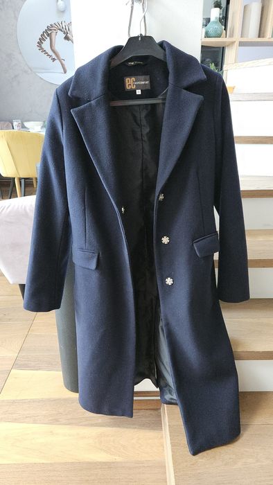 Палто с 80% вълна тъмно синьо
