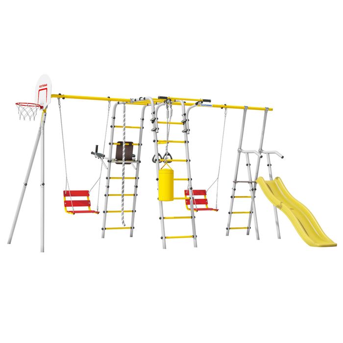 Уличный комплекс Fitness + доп. стойка с горкой с цепными качелями