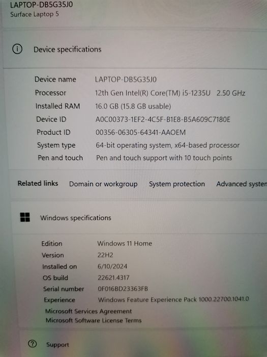 Microsoft Surface Laptop 5 I5-1235U 16gb 512gb Display 2k touch-screen