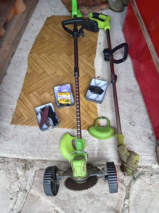 Pachet 3 bucăți trimmer, coasă electrică cu acumulator și priză