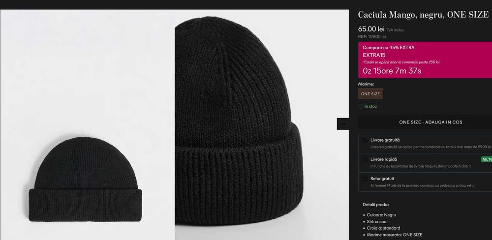 Set Caciula neagra Tricot marca Mango uniSex +++ Manusi piele maro