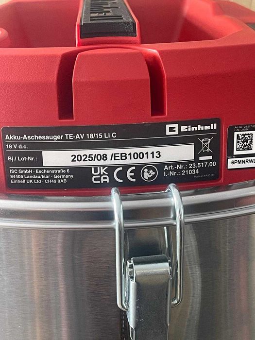 Aspirator cenușă Einhell TE-AV 18/15 Li C-Solo Power X-Change fără fir (18 V, putere aspirare de 100 mbar, vas inox 15 l, funcție de suflare)
