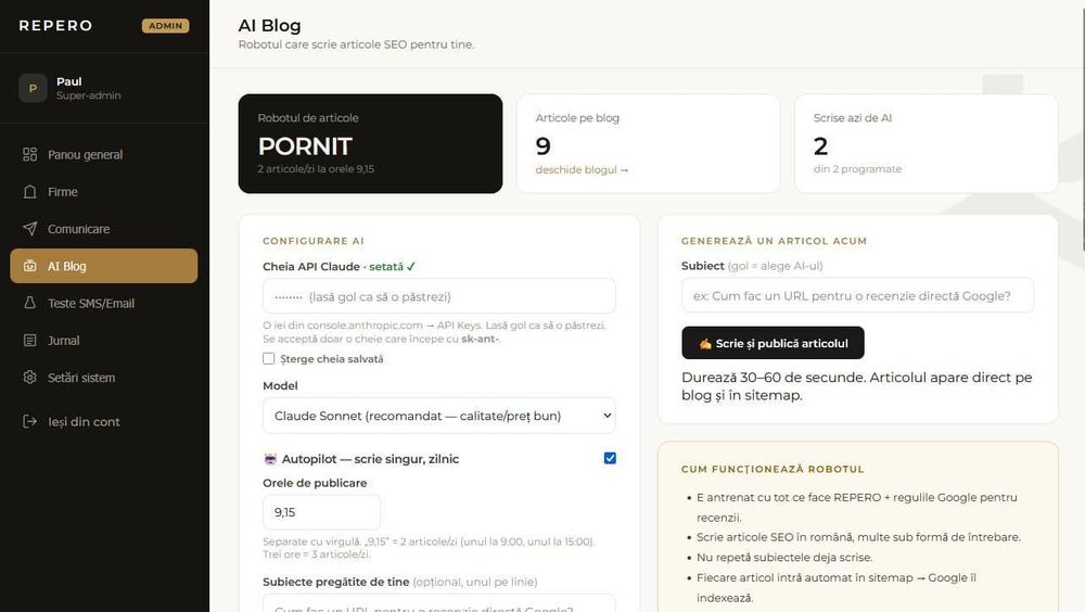 Afacere online la cheie – Aplicație web recenzii Google pentru firme, SaaS complet