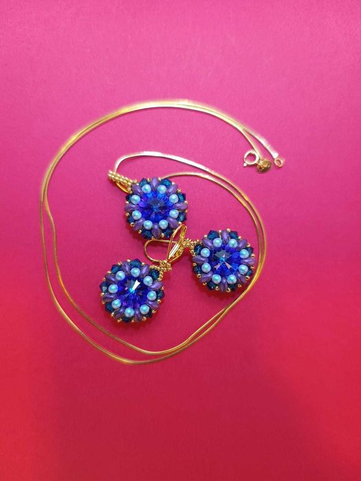 Set handmade cercei + pandantiv cu cristale Swarovski, Preciosa unicat