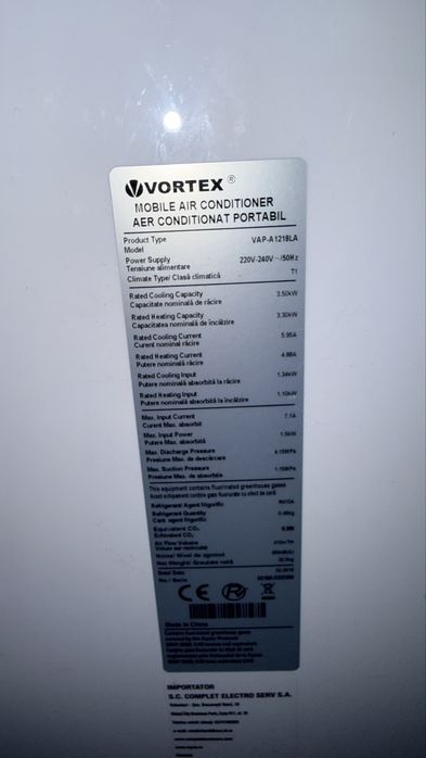 Aer conditionat portabil Vortex 12.000 btu perfect functional