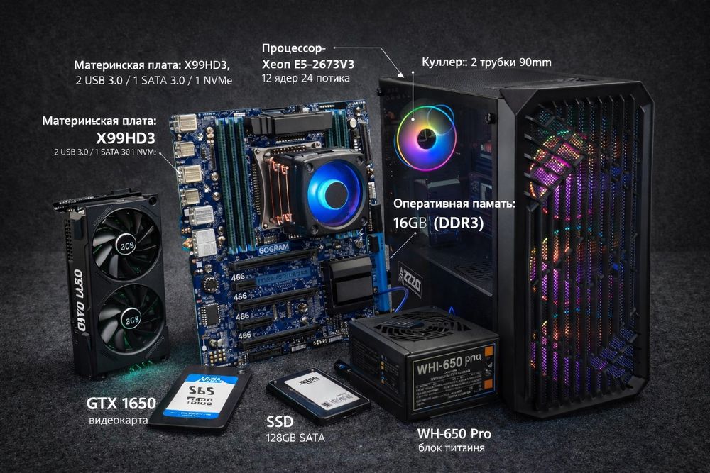 X99 + Xeon E5-2673v3 12 Yadro + GTX 1650 4GB | 16GB RAM | Gaming PC