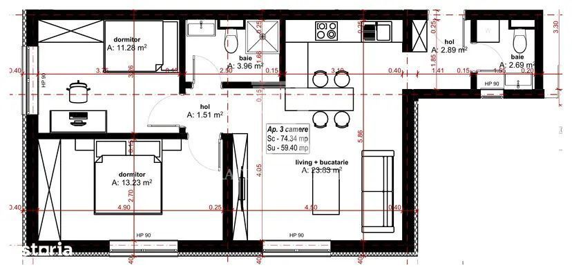 Apartament cu 3 camere | 59 util | Parter | Predare Octombrie | Oradea