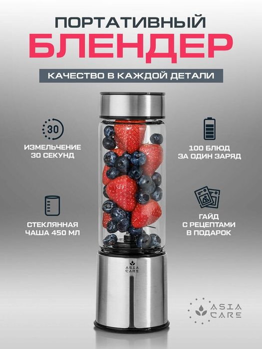 Портативный блендер беспроводной для смузи и коктейлей