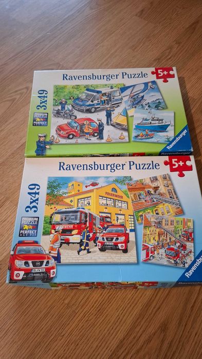 Puzzle copii Ravensburger pompieri + politie - 2 cutii, 3 in 1, 6x49 piese, 5ani+, 60lei
