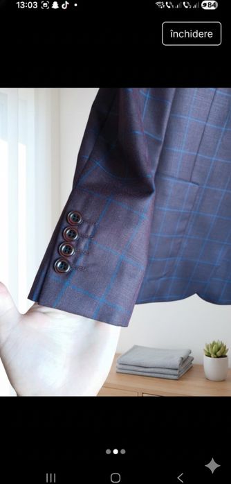 Sacou Dovani Premium Carouri Vișiniu/Albastru - Stare Impecabilă