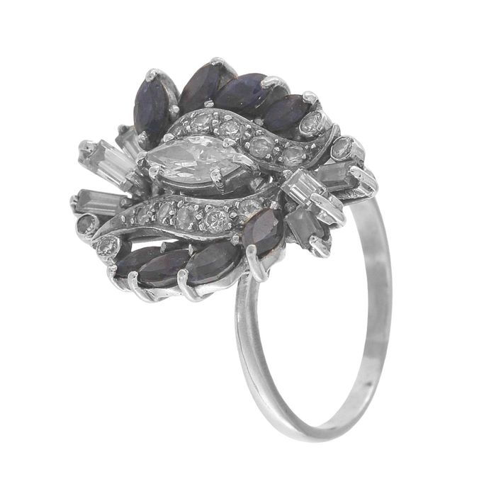 Inel din aur alb 18k, cu safire naturale si diamante naturale, IAU819