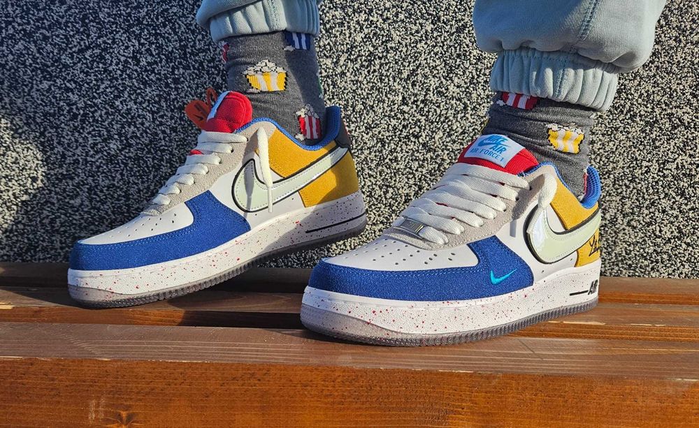 Nike Air Force 1 Los Angeles Alb-Galben-Albastru