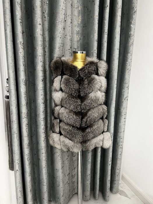 Vestă din blană naturală din vupe argintie
