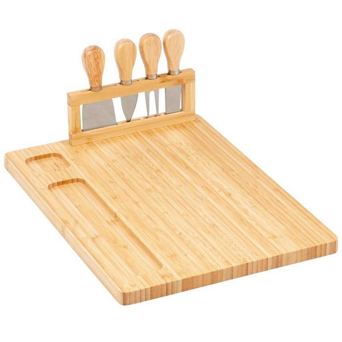 Бамбукова дъска за сирена с магнитна лента и 4 бр.ножове